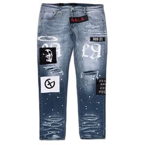 GALA Original Men's Patchwork Denim Jeans W42 Distressed Paint Splatter Blue